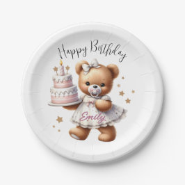 風船や贈り物が入ったかわいいテディベア ペーパープレート