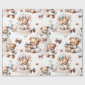 風船や贈り物が入ったかわいいテディベア ラッピングペーパー (フラット)