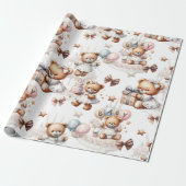 風船や贈り物が入ったかわいいテディベア ラッピングペーパー (アンロールド)