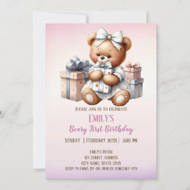 風船や贈り物が入ったかわいいテディベア 招待状