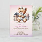 風船や贈り物が入ったかわいいテディベア 招待状 (スタンド正面)