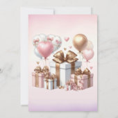 風船や贈り物が入ったかわいいテディベア 招待状 (裏面)