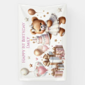 風船や贈り物が入ったかわいいテディベア 横断幕 (縦)