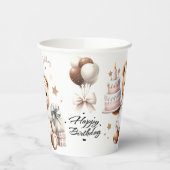 風船や贈り物が入ったかわいいテディベア 紙コップ (左)