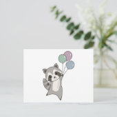 風船をかわいい動物の上に飛ぶタヌキ子供へ ポストカード (スタンド正面)