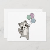 風船をかわいい動物の上に飛ぶタヌキ子供へ ポストカード (正面/裏面)