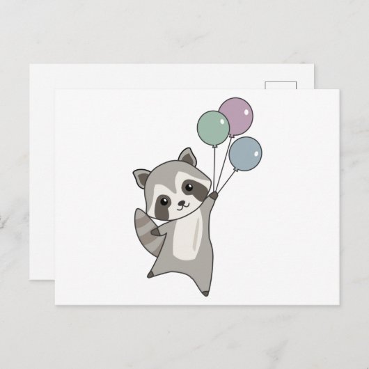 風船をかわいい動物の上に飛ぶタヌキ子供へ ポストカード (正面/裏面)