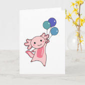 風船を上げたアキソロトル甘い動物 カード (黄色い花)