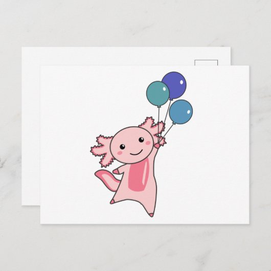 風船を上げたアキソロトル甘い動物 ポストカード (正面/裏面)