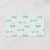 風船を付けた青い車の男の子の本のリクエスト エンクロージャーカード (裏面)