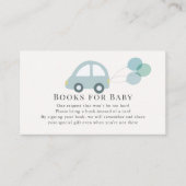 風船を付けた青い車の男の子の本のリクエスト エンクロージャーカード (正面)