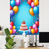 風船を使ったお祝いの誕生日パーティー ポスター (ホームオフィス)
