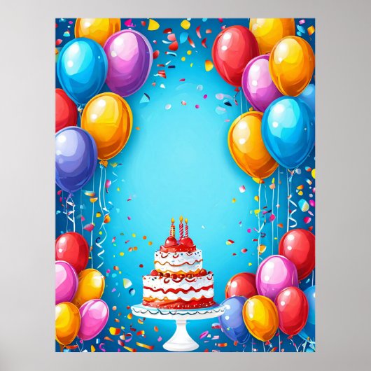 風船を使ったお祝いの誕生日パーティー ポスター (正面)