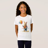 風船を持ったかわいいウサギ Tシャツ (正面フル)