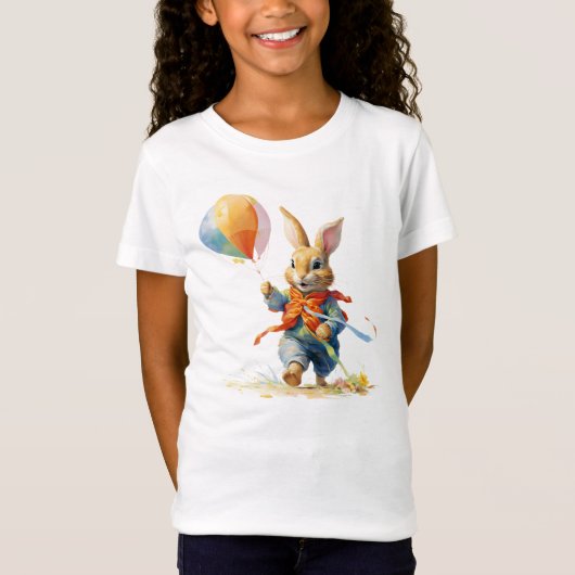 風船を持ったかわいいウサギ Tシャツ (正面)