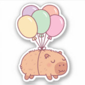 風船を持ったかわいいカピバラ シール (正面)