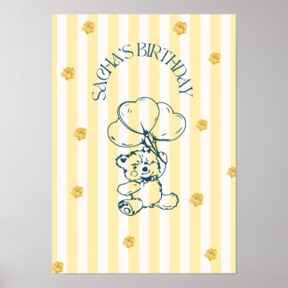 風船を持ったかわいいテディベアの誕生日ポスター ポスター