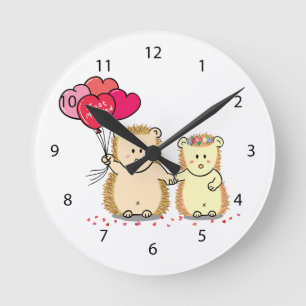 風船を持ったかわいいハリネズミの新婚カップル ラウンド壁時計