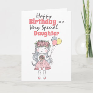 風船を持ったかわいい女の子の特別な誕生日の願い カード