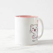 風船を持ったかわいい幸せ猫 ツートーンマグカップ (正面右)