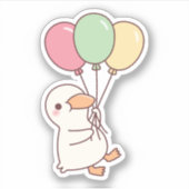 風船を持ったかわいい白いアヒル シール (正面)