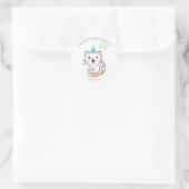 風船を持ったかわいい白猫の誕生日デザイン ラウンドシール (バッグ)