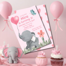 風船を持ったかわいい象の誕生日パーティー 