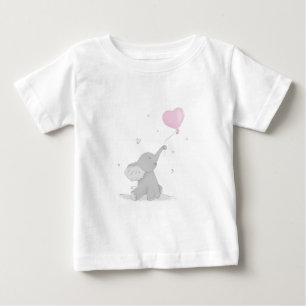 風船を持ったかわいい象 ベビーTシャツ