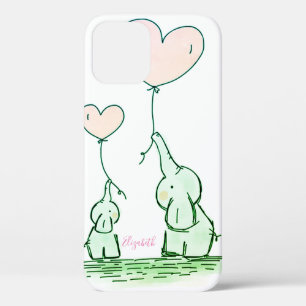 風船を持ったかわいい象 - 名入れケース-M iPhone 12ケース