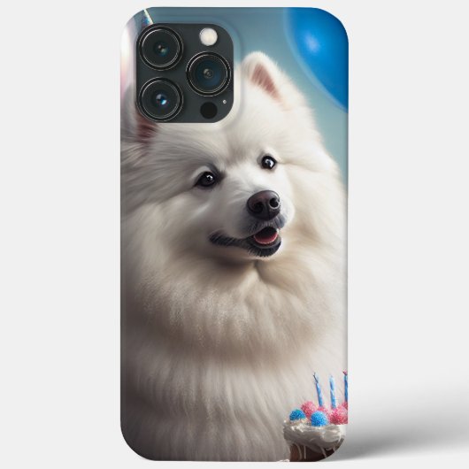 風船を持ったアメリカン・エスキモー・ドッグの誕生日 Case-Mate iPhoneケース (裏面)
