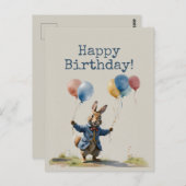 風船を持ったウサギのピーター ハッピーバースデー ポストカード (正面/裏面)