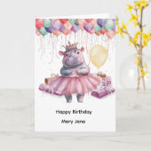 風船を持ったカバのプリンセス カード (黄色い花)