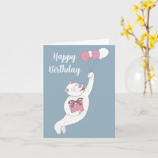 風船を持ったクマ カード (黄色い花)