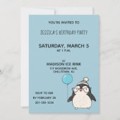 風船を持ったペンギンのパーソナライズされた誕生日パーティー 招待状 (正面)