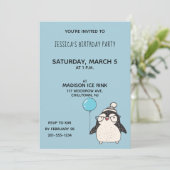 風船を持ったペンギンのパーソナライズされた誕生日パーティー 招待状 (スタンド正面)