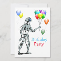 風船を持ったロボットの誕生日の招待状