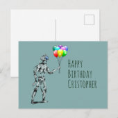 風船を持ったロボットの誕生日ポストカード ポストカード (正面/裏面)