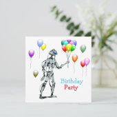 風船を持ったロボットの誕生日招待状 招待状 (スタンド正面)