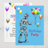 風船を持ったロボットの誕生日招待状 招待状 (正面/裏面)