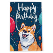 風船を持った秋田犬の誕生日 ミディアムペーパーバッグ (正面)