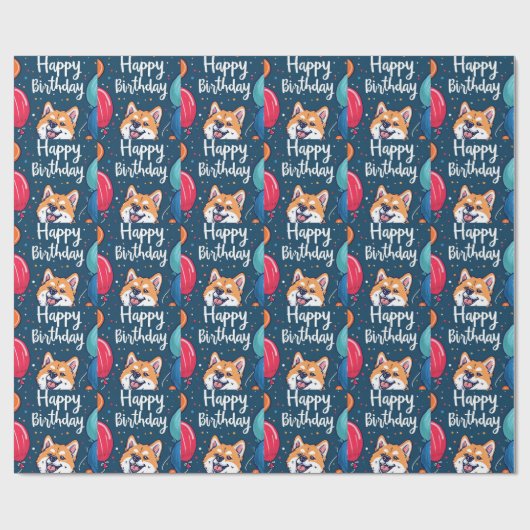 風船を持った秋田犬の誕生日 ラッピングペーパー (フラット)
