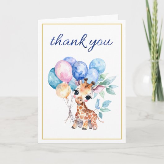 風船を持った赤ちゃんキリン　ありがとう サンキューカード (正面)