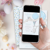 風船を持つかわいいウサギの男の子ベビーシャワー招待状 招待状