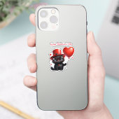 風船を持つかわいい黒猫 バレンタインデー シール (スマートフォン)