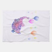 風船を持つかわい飛んでいるい星のカラフル象 キッチンタオル (横)