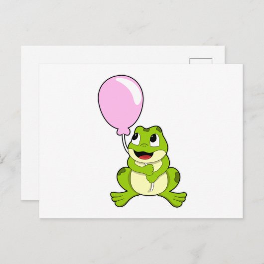 風船を持つカエル ポストカード (正面/裏面)