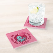 風船を持つタコのかわいいイラストレーション ガラスコースター (アングル)