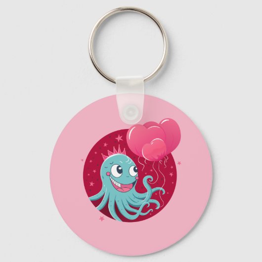 風船を持つタコのかわいいイラストレーション キーホルダー (正面)