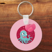 風船を持つタコのかわいいイラストレーション キーホルダー (裏面)