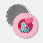 風船を持つタコのかわいいイラストレーション マグネット (正面/裏面)